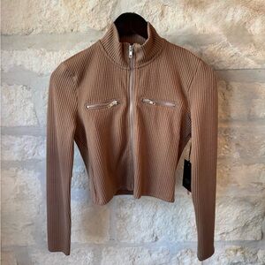 Iris Brown Ribbed Outerwear Ling Sleeve Top
